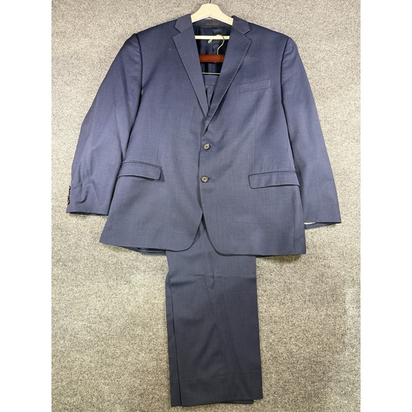 Vtg Ralph Lauren Men's 2 Piece Navy Suit 46R Jacket 40x29 Pants 100% Wool EUC